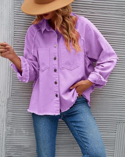 Raw Hem Collared Denim Jacket