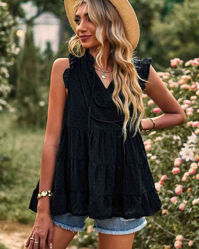 Swiss Dot Ruffle Shoulder Tiered Top