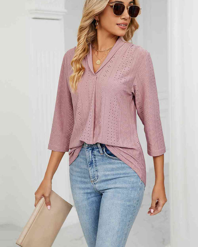 Eyelet Three-Quarter Sleeve Blouse