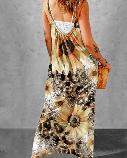 Leopard Sunflower Spaghetti Strap Dress