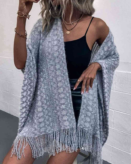 Open Front Fringe Hem Poncho