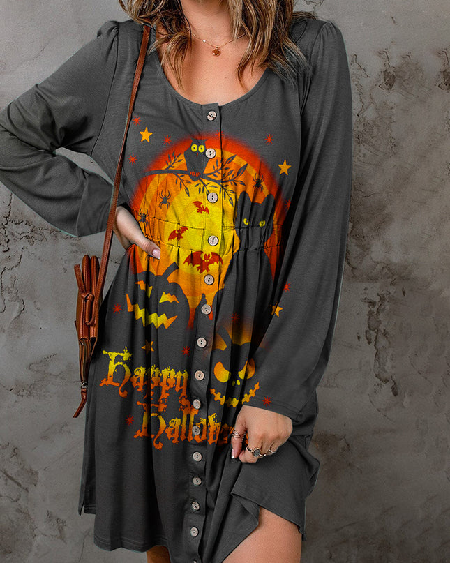 Full Size Halloween Theme Round Neck Puff Sleeve Magic Dress