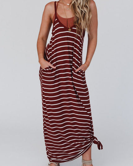 Pocketed Striped Scoop Neck Maxi Cami Dress