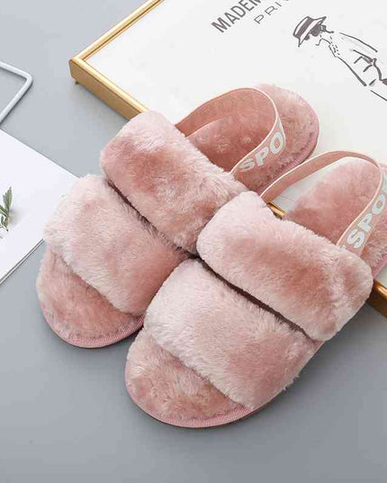 Faux Fur Open Toe Slippers