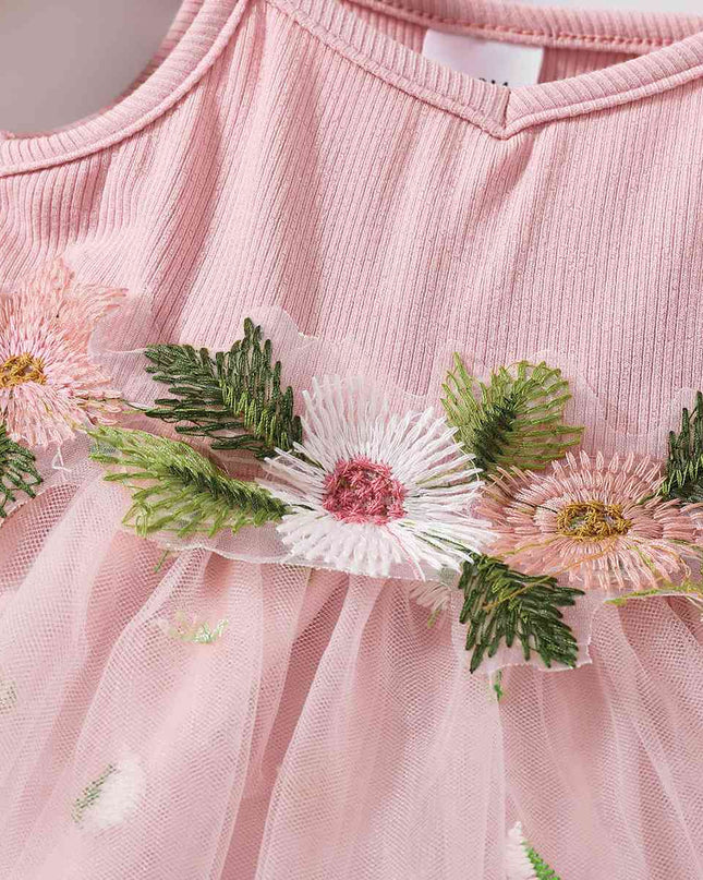Embroidered Spaghetti Strap V-Neck Dress