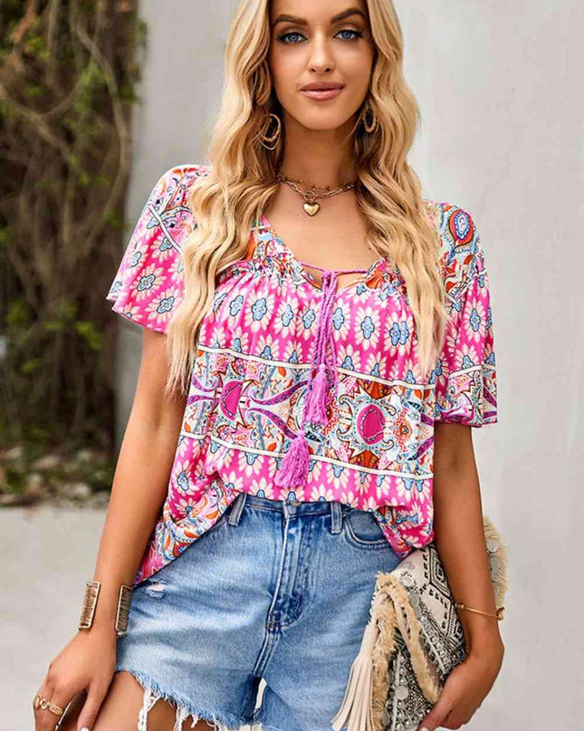 Bohemian Tied Flutter Sleeve Blouse