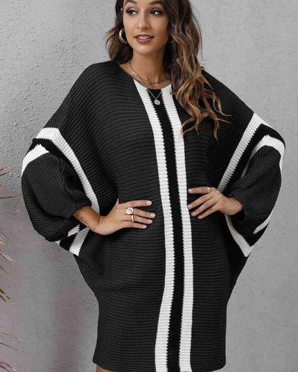 Ribbed Round Neck Long Sleeve Sweater Dress