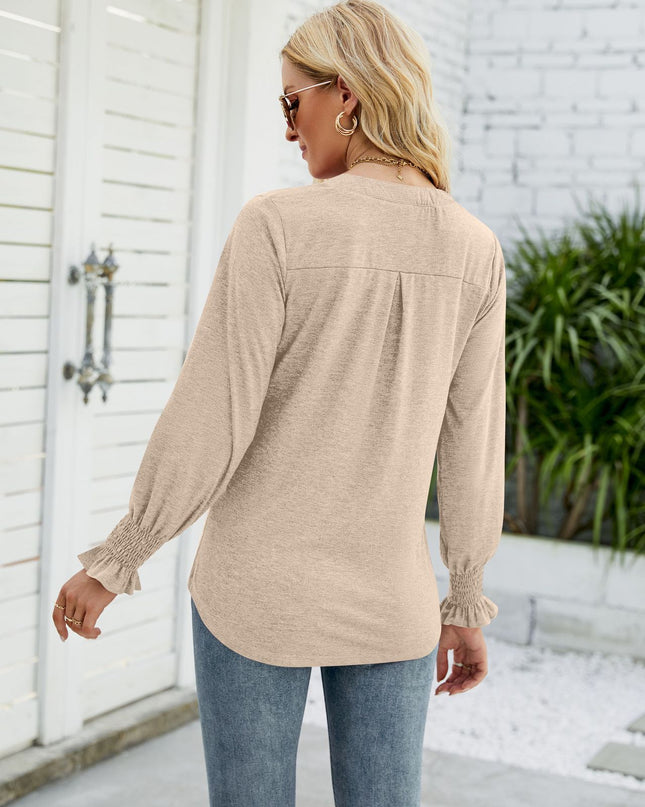 Heathered Flounce Sleeve Curved Hem Top