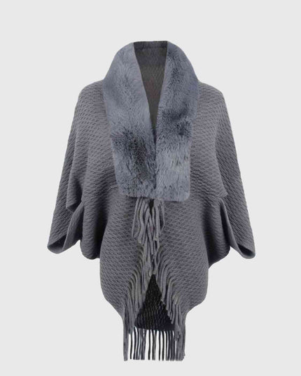 Open Front Fringe Hem Poncho