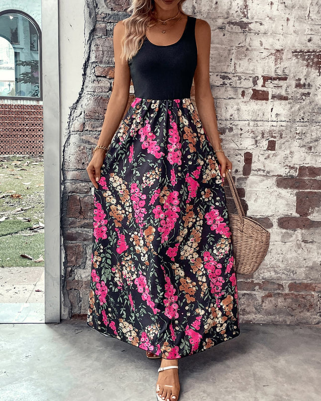 Floral Scoop Neck Sleeveless Maxi Dress