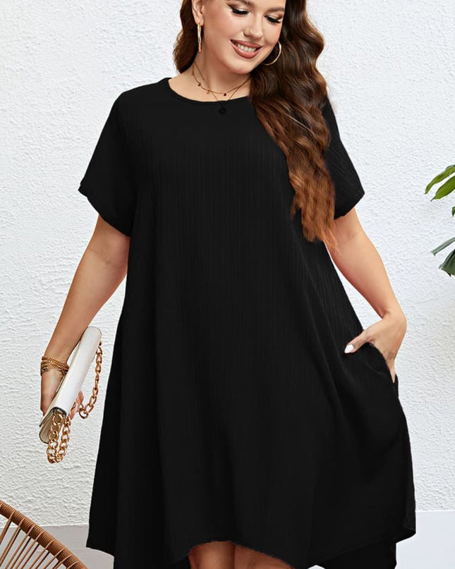 Plus Size Round Neck Handkerchief Hem Dress