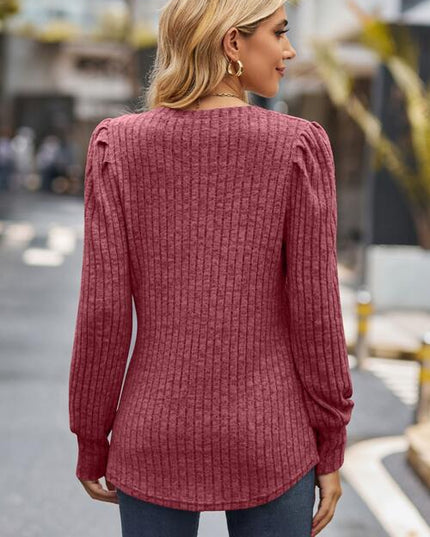 Ribbed Round Neck Long Sleeve Knit Top