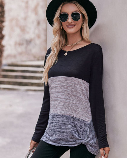 Color Block Twisted Detail Long Sleeve Top