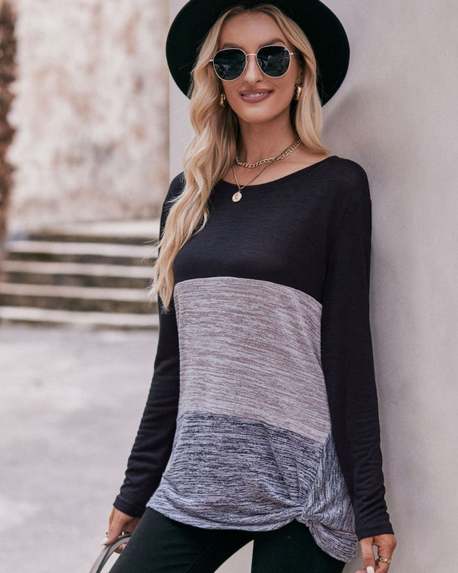 Color Block Twisted Detail Long Sleeve Top