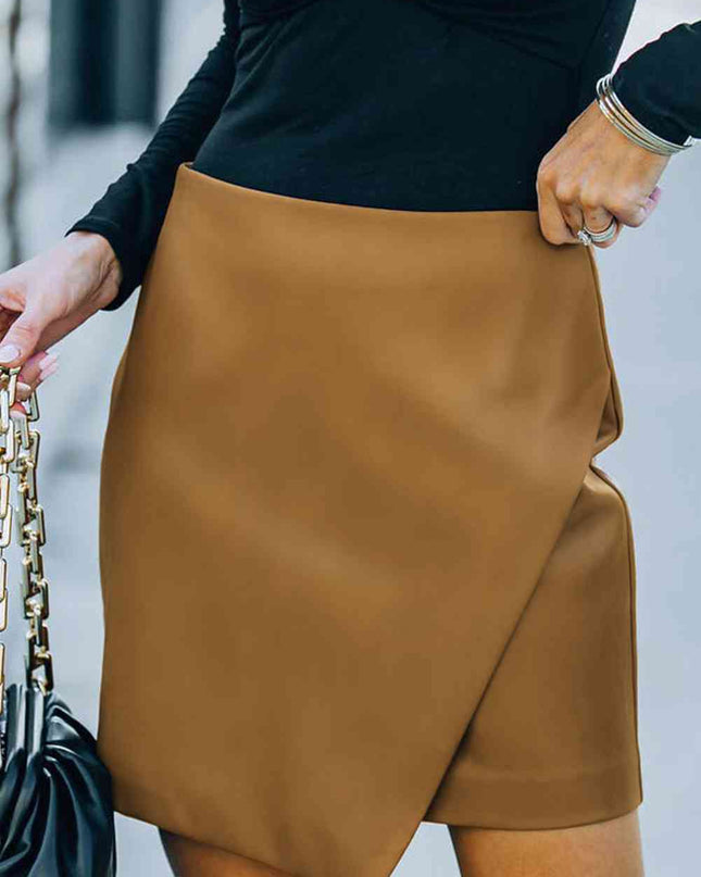 Double Take Asymmetrical PU Leather Mini Skirt