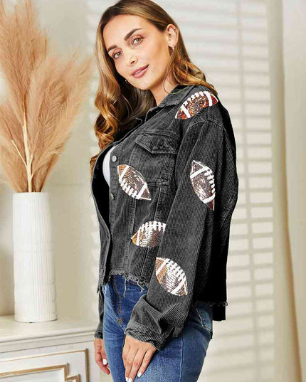 Football Patch Raw Hem Shacket