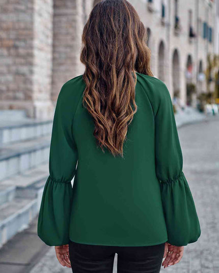 Notched Neck Long Sleeve Top