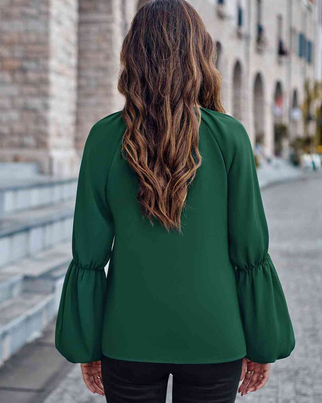 Notched Neck Long Sleeve Top