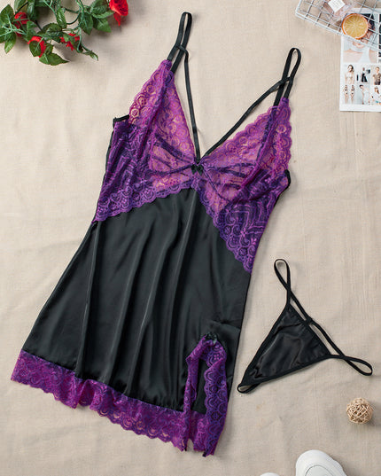 Lace Spice Satin Babydoll with Slit