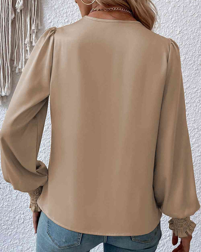 Surplice Neck Lantern Sleeve Blouse