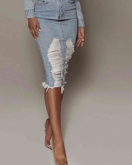 Distressed Slit Denim Skirt