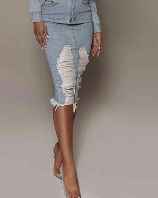 Distressed Slit Denim Skirt