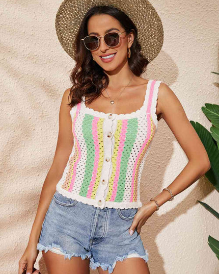 Striped Scalloped Trim Knit Tank