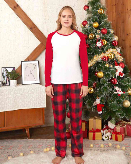 Raglan Sleeve Top and Plaid Pants Set