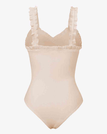 Ribbed Ruffle Trim Sleeveless Bodysuit