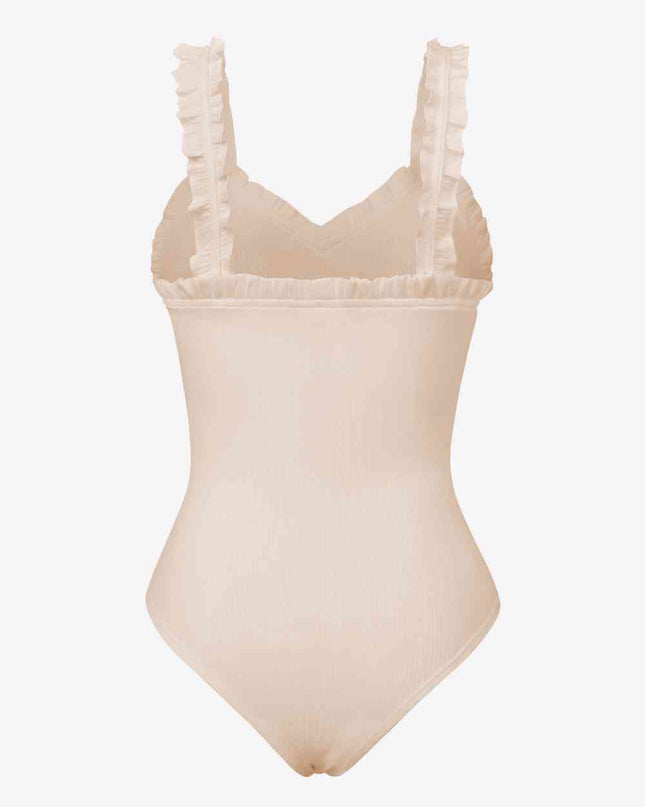 Ribbed Ruffle Trim Sleeveless Bodysuit