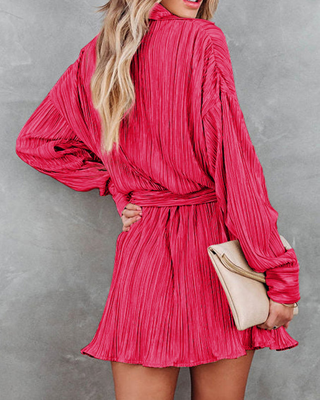 Tie Waist Button-Down Long Sleeve Dress
