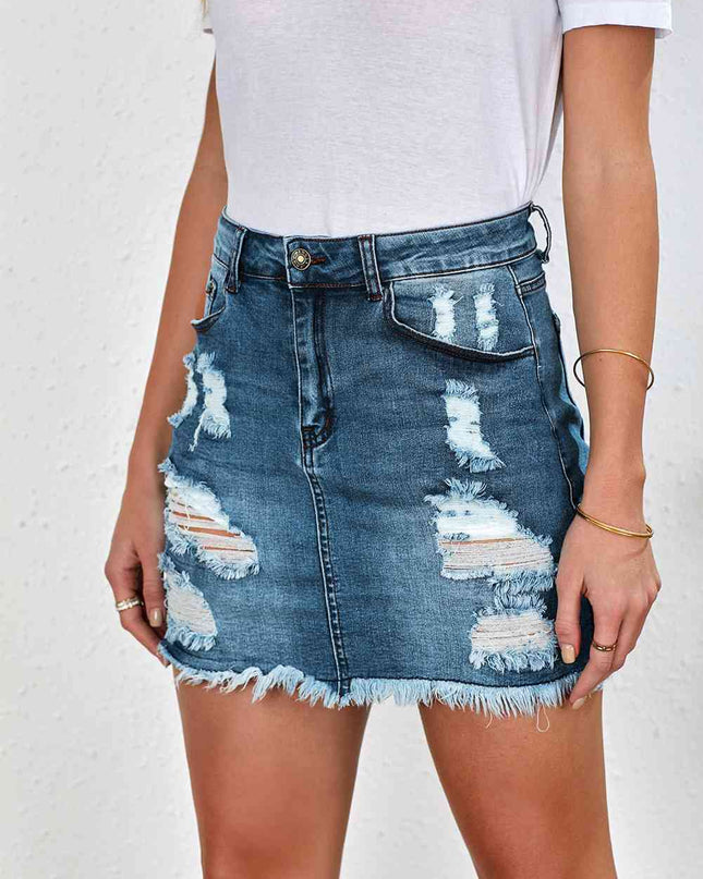 Distressed Raw Hem Denim Mini Skirt