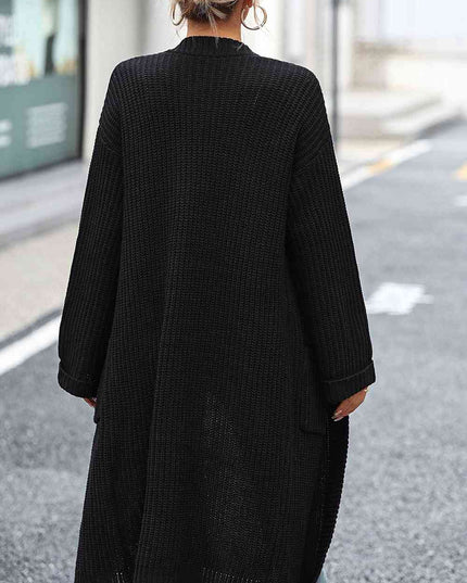 Dropped Shoulder Long Sleeve Cardigan with Pocket