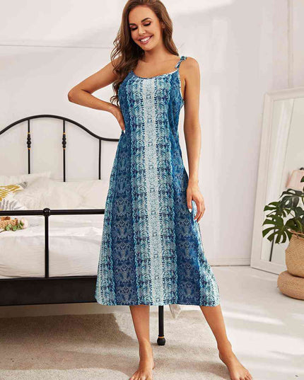 Printed Tie Shoulder Midi Night Dress
