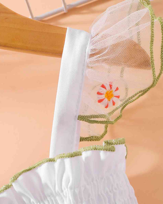 Embroidered  Square Neck Smocked Dress