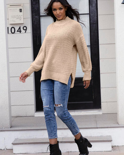 Round Neck Slit Sweater