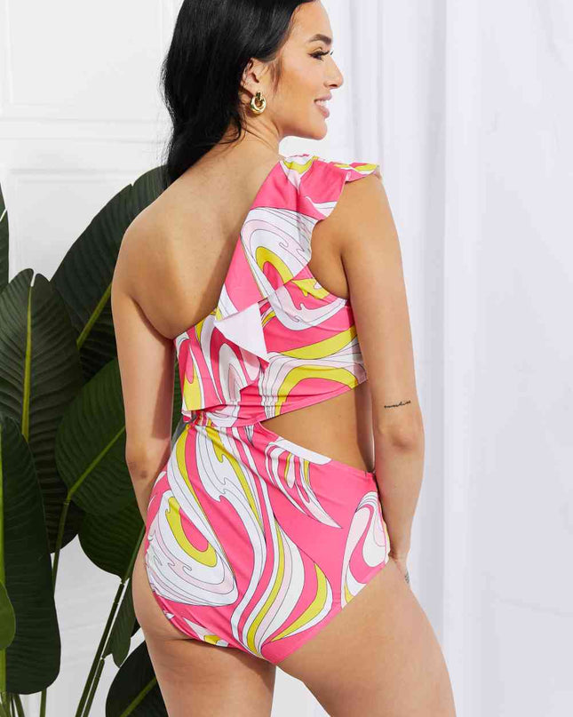 Marina West Swim Vitamin C Asymmetric Cutout Ruffle Swimsuit in Pink