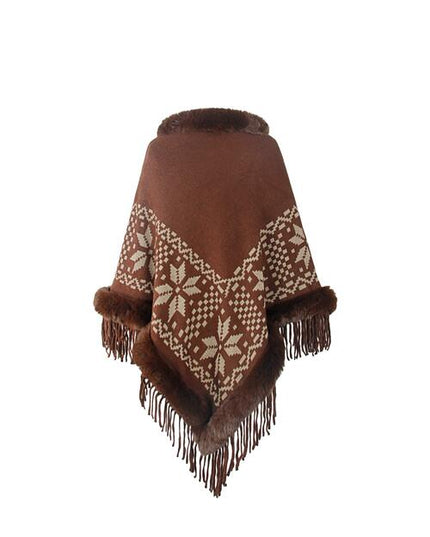 Fringe Geometric Cape Sleeve Poncho