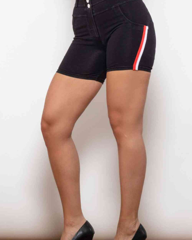 Full Size Side Stripe Buttoned Denim Shorts