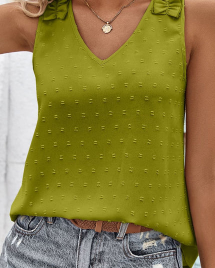 Swiss Dot Shoulder Detail V-Neck Tank