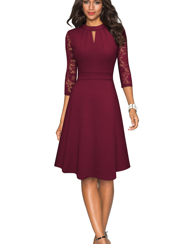 Round Neck Three-Quater Sleeve Cutout Dress