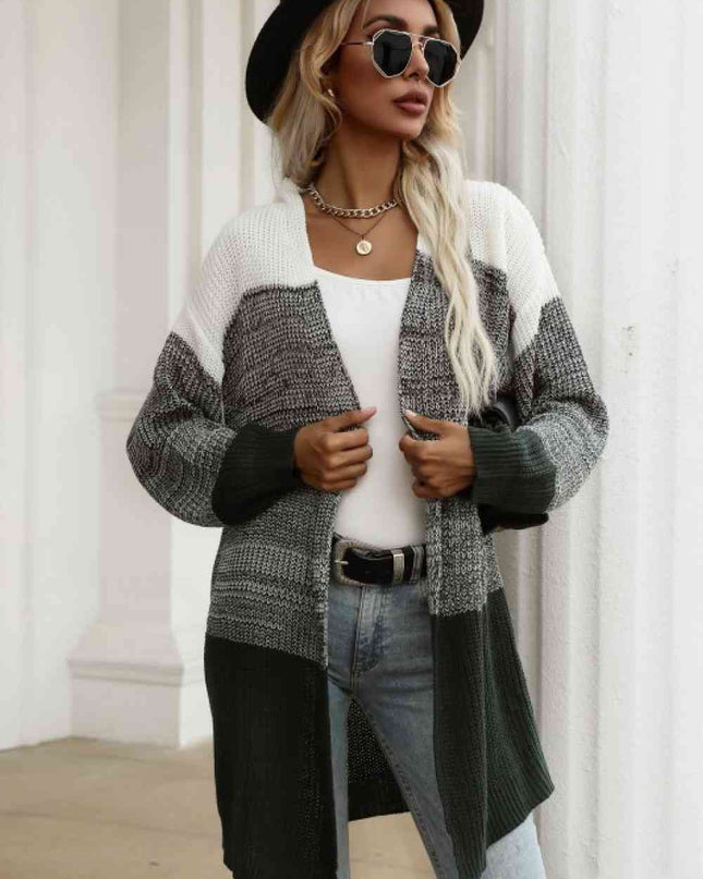 Color Block Chunky Knit Sweater Cardigan