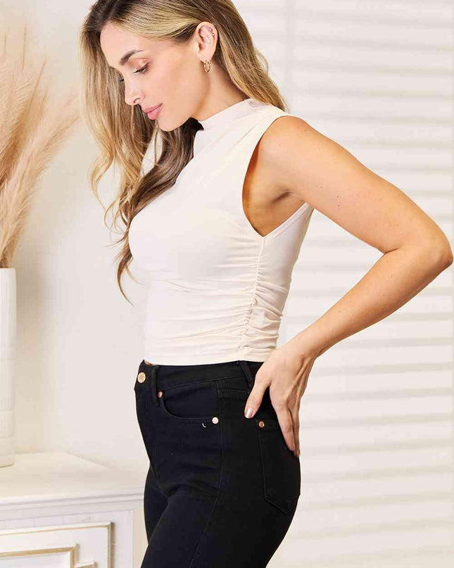 Basic Bae Mock Neck Ruched Cropped Tank