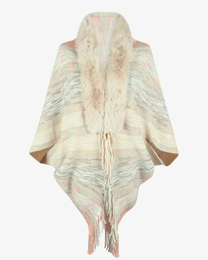 Open Front Fringe Hem Poncho