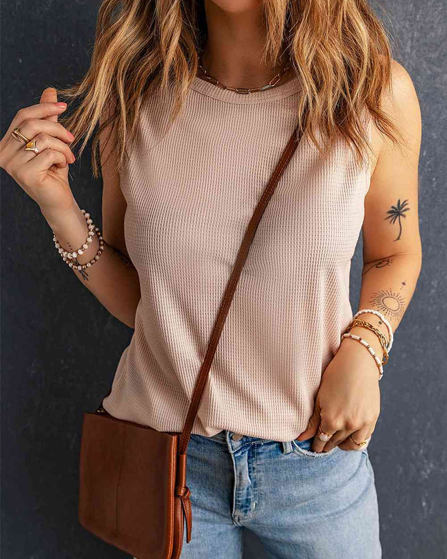 Waffle Knit Round Neck Tank