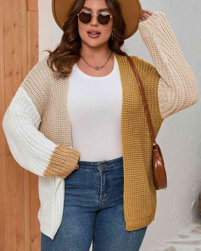 Plus Size Color Block Dropped Shoulder Cardigan