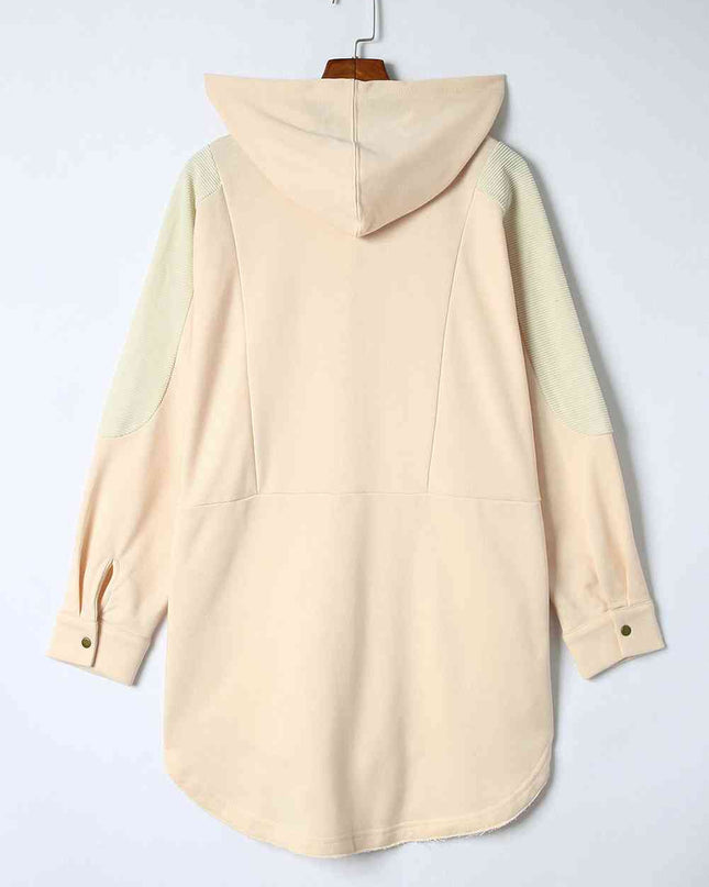 Long Sleeve Buttoned Hoodie with Pockets