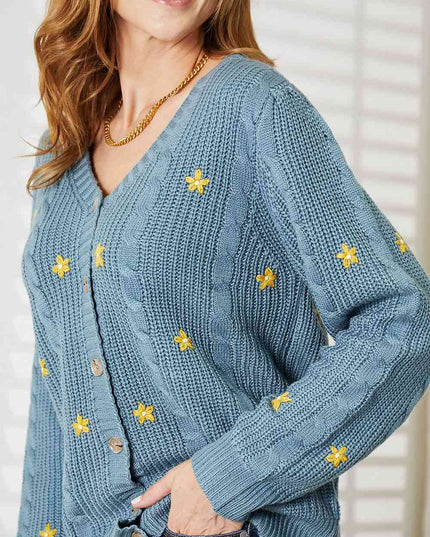 HEYSON Full Size Floral Embroidered Cable Cardigan