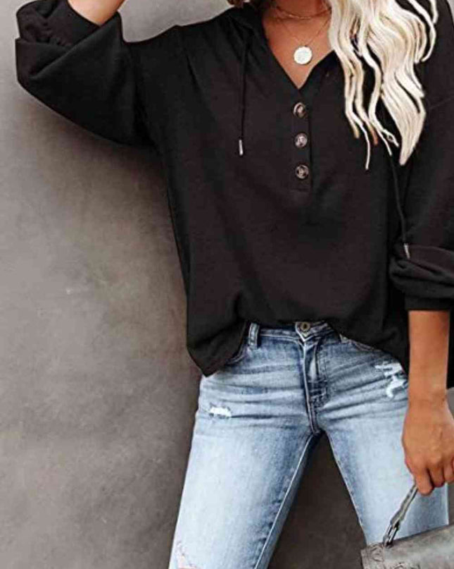 Buttoned Drop Shoulder Hoodie