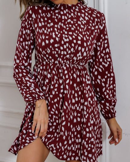 Mock Neck Long Sleeve Printed Dress